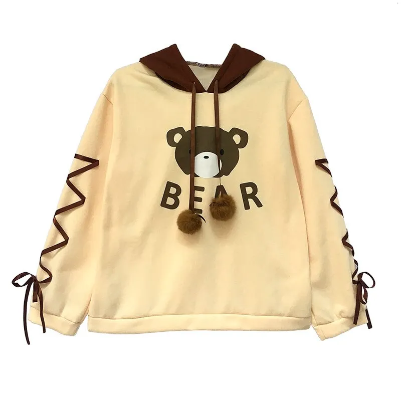 Bear Lacing Loose Hoodies