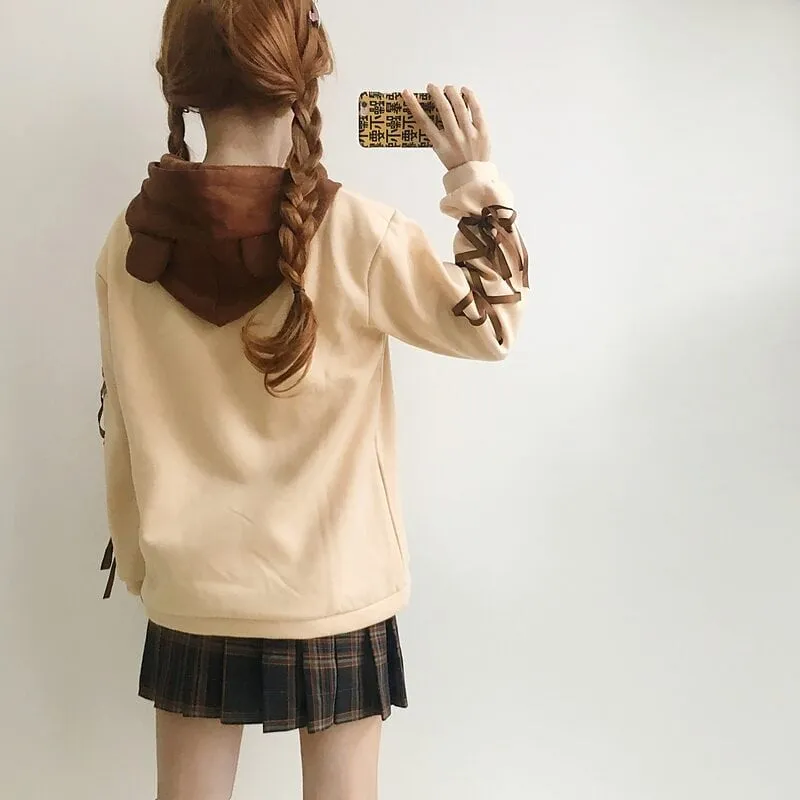 Bear Lacing Loose Hoodies