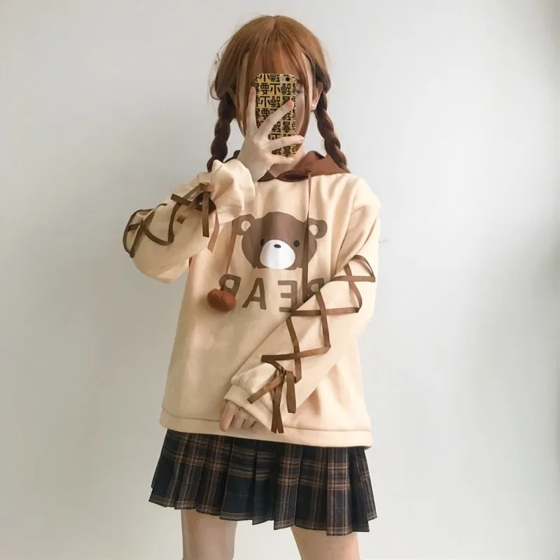 Bear Lacing Loose Hoodies