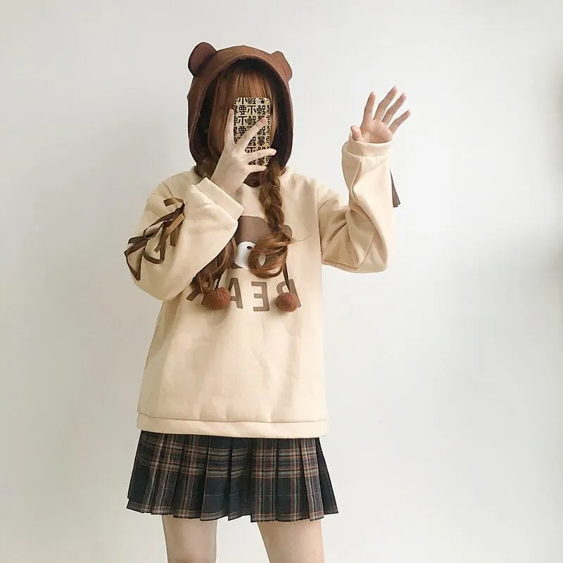 Bear Lacing Loose Hoodies