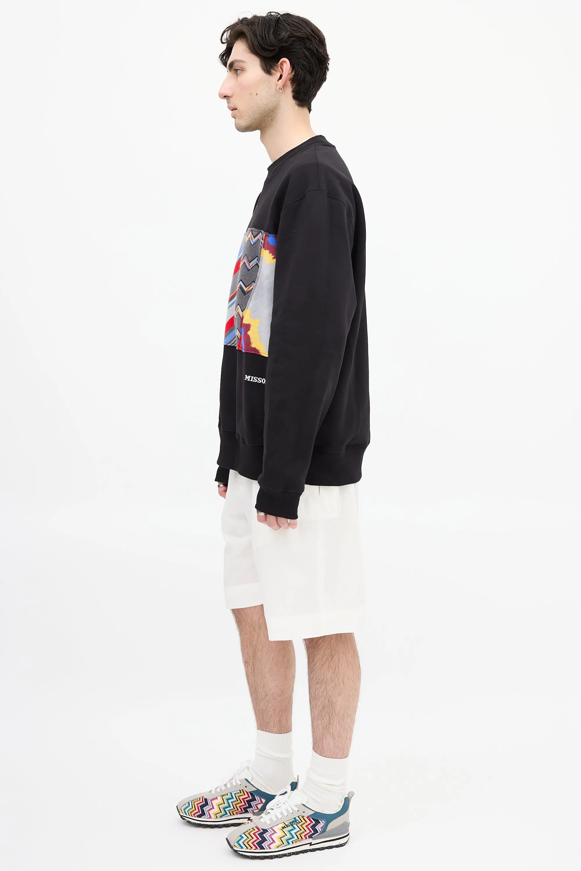 Black & Multi Pattern Panel Crewneck Sweatshirt