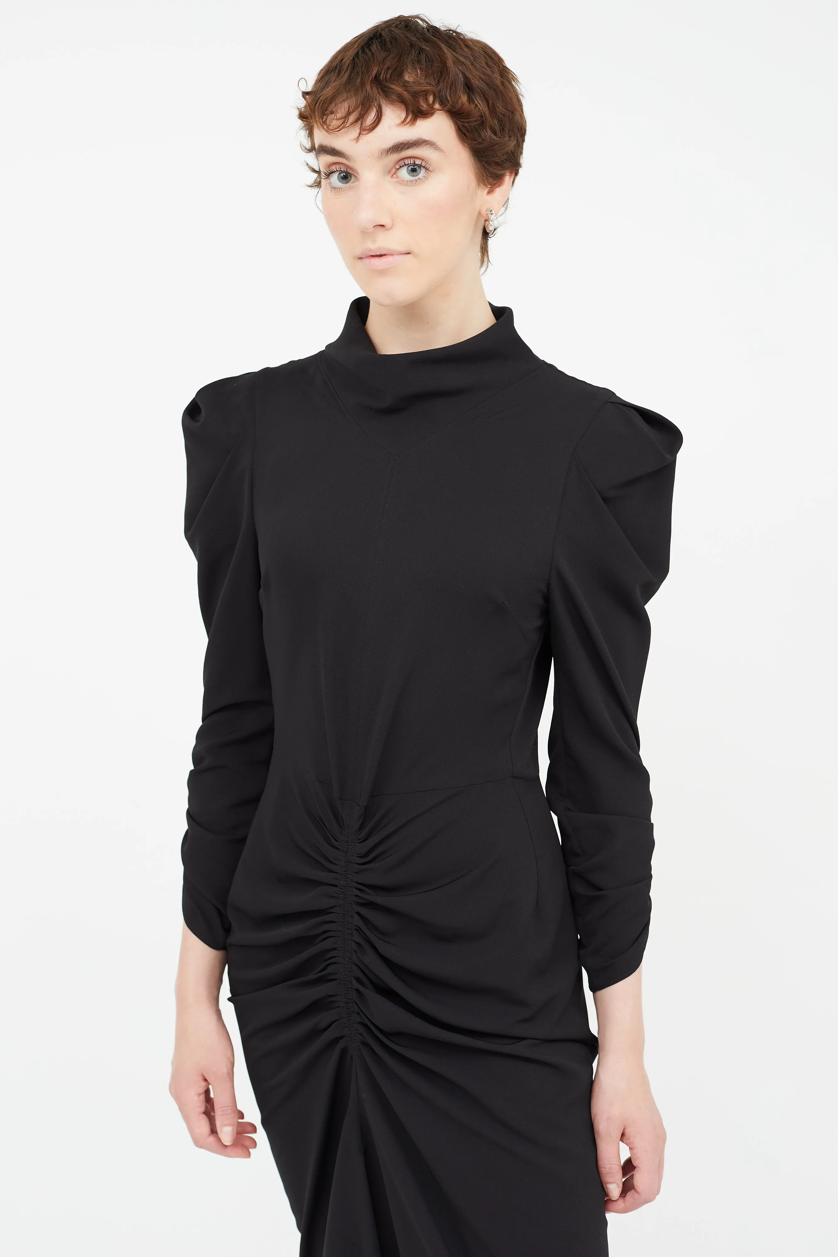 Black Ruched Long Sleeve Dress