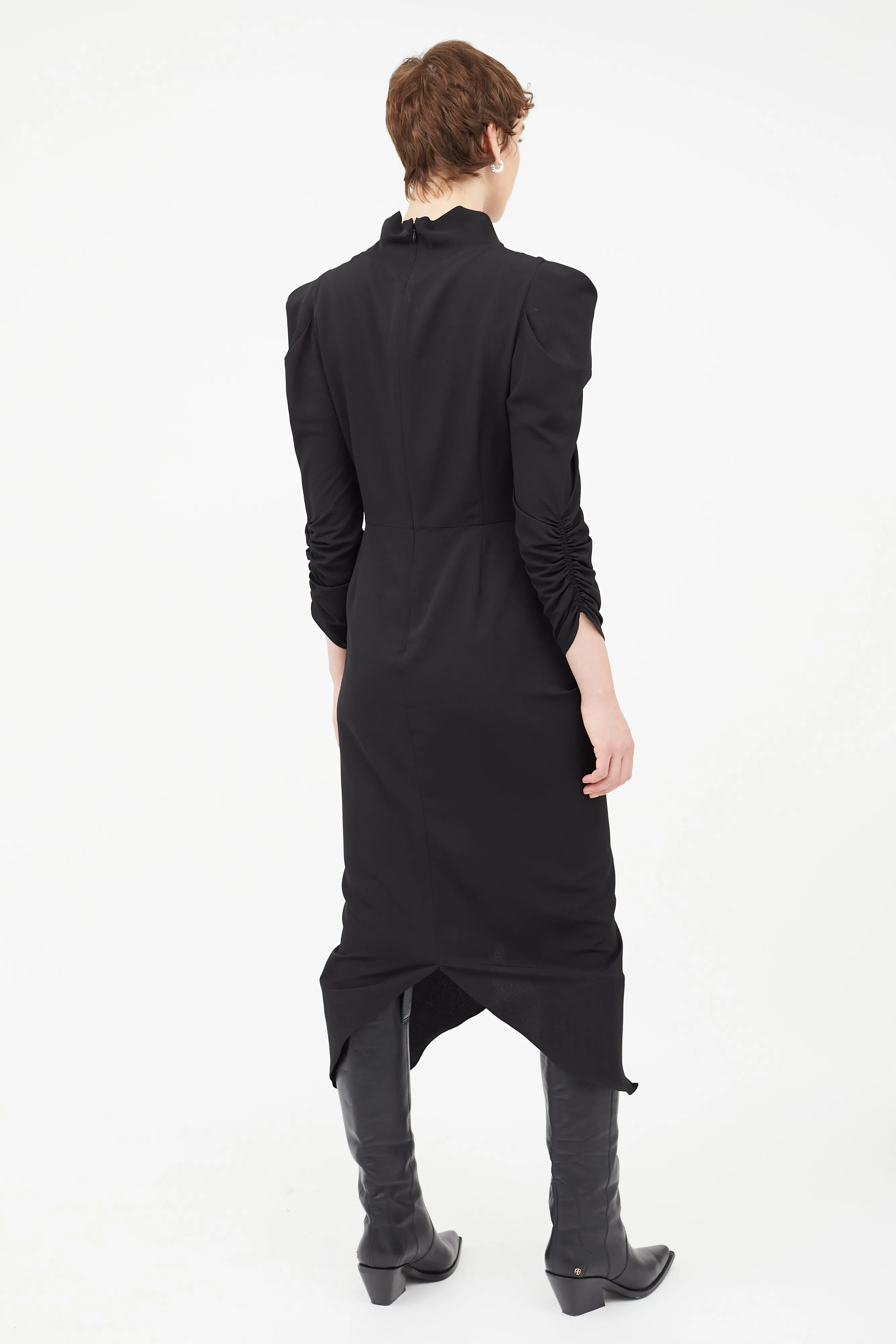 Black Ruched Long Sleeve Dress