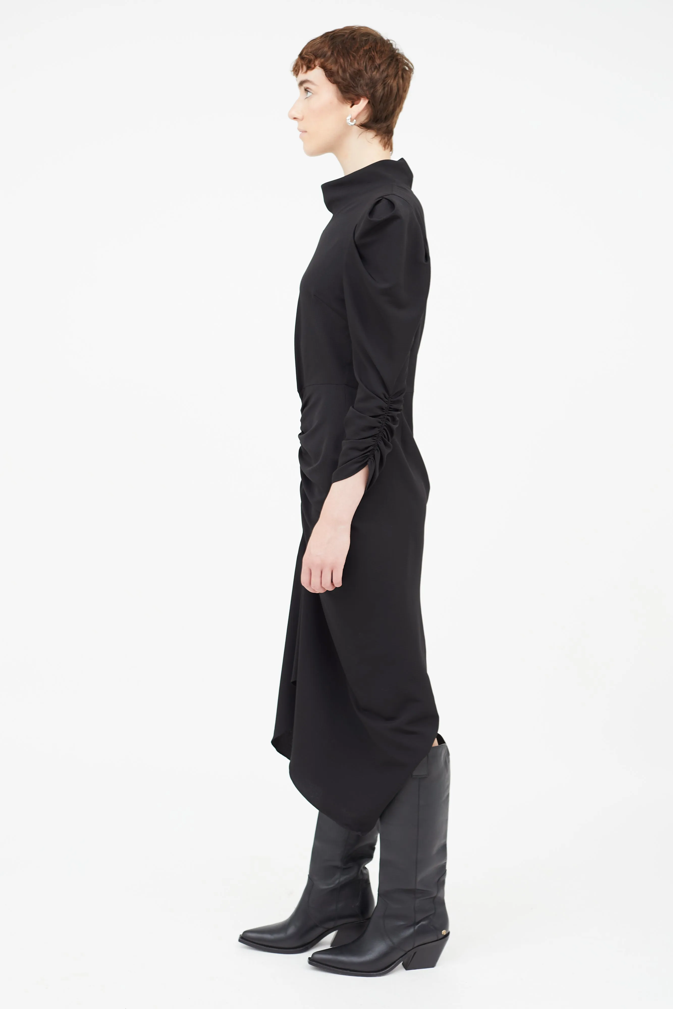 Black Ruched Long Sleeve Dress
