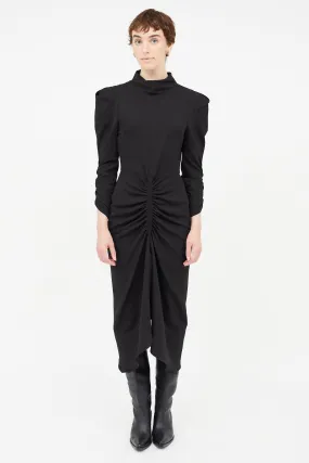 Black Ruched Long Sleeve Dress
