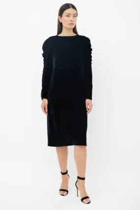 Black Velvet Ruched Dress