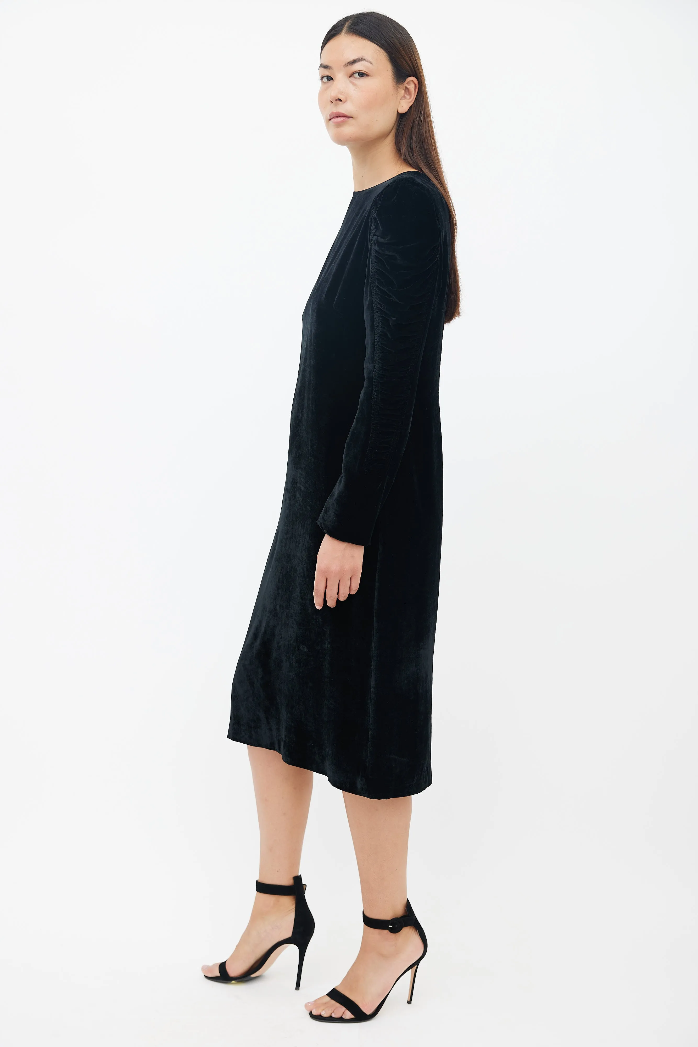 Black Velvet Ruched Dress
