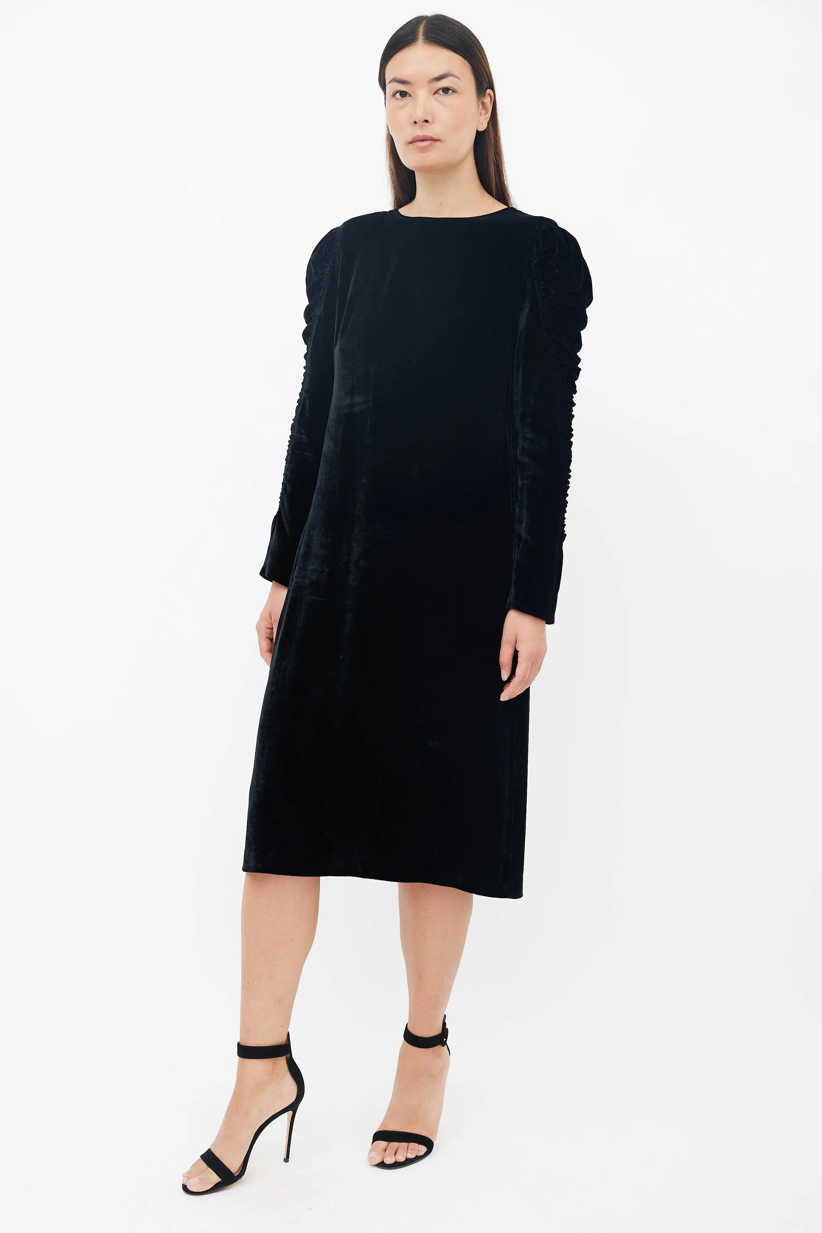 Black Velvet Ruched Dress