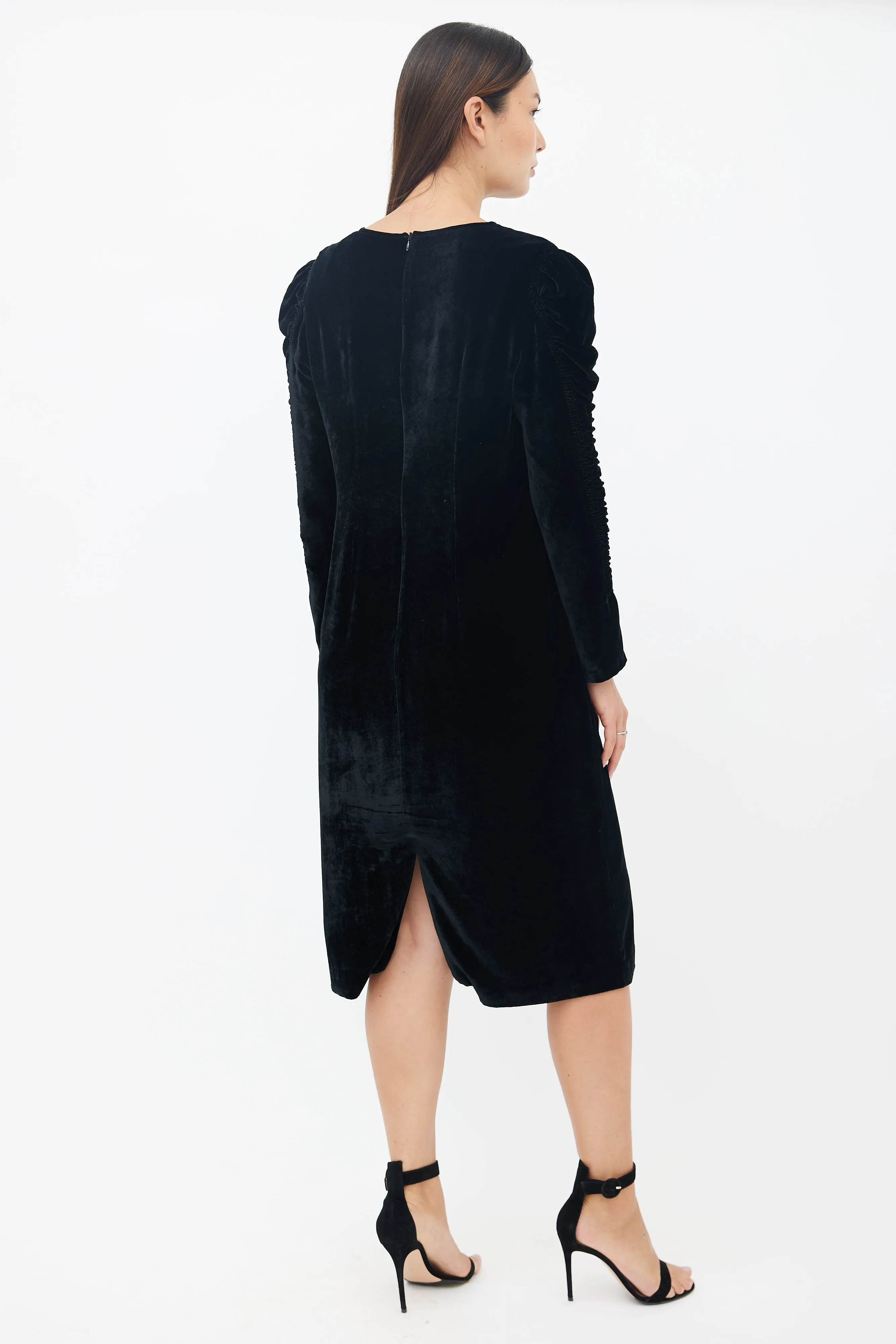 Black Velvet Ruched Dress