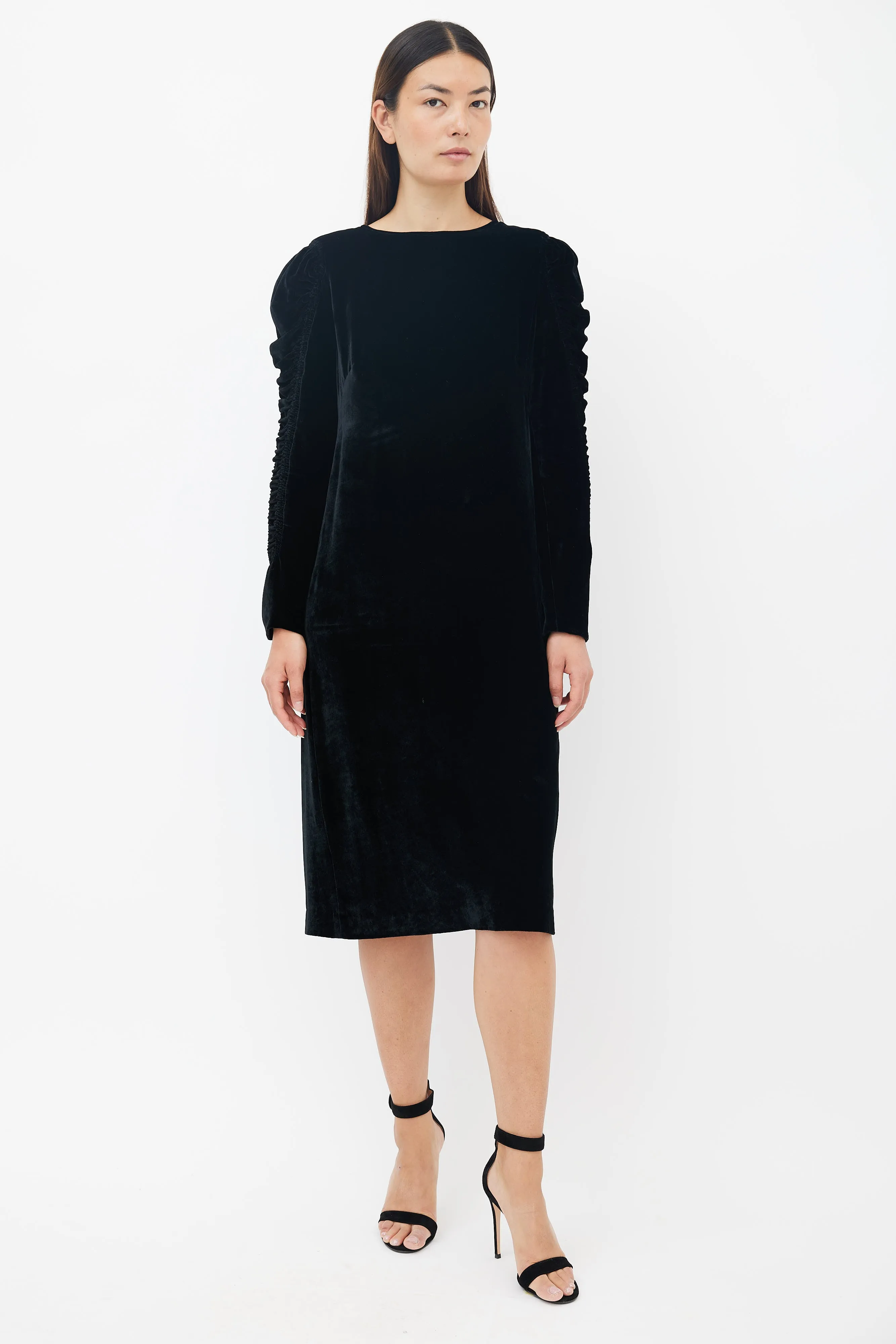 Black Velvet Ruched Dress