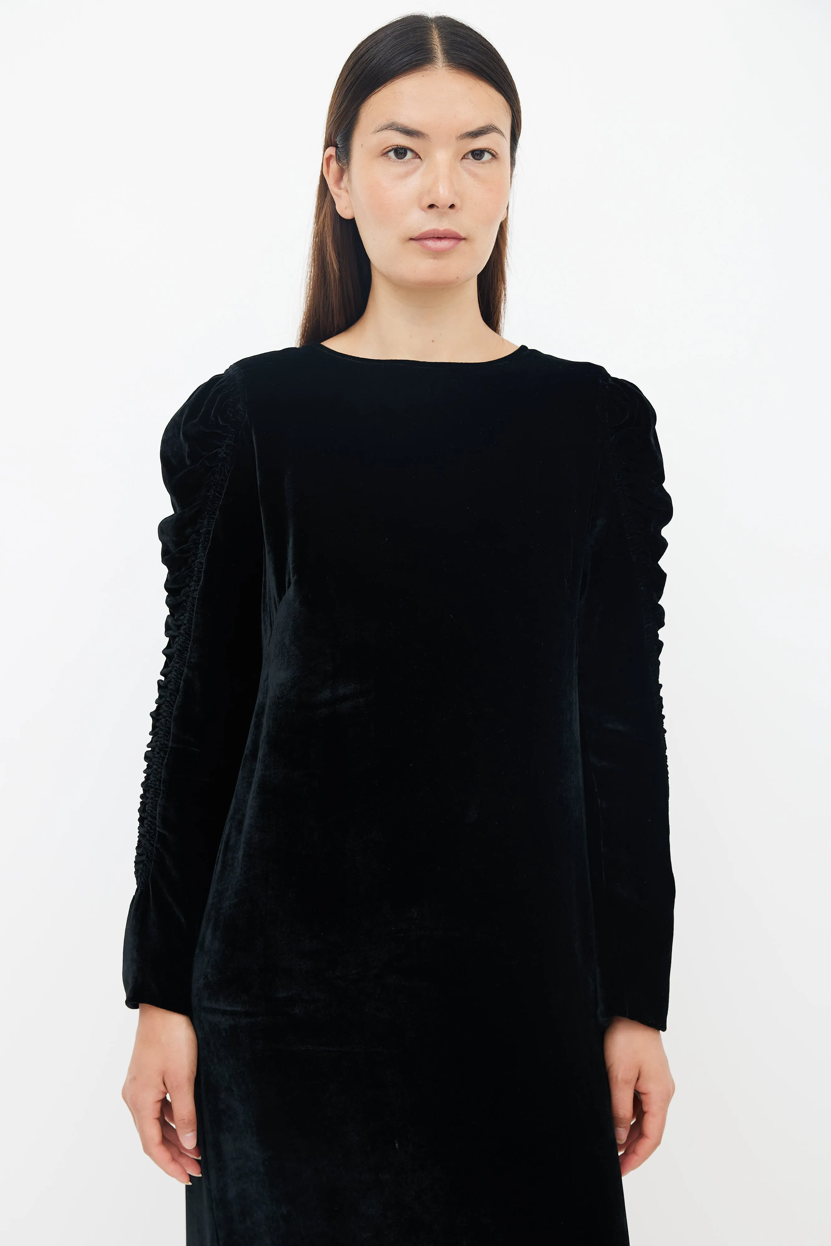 Black Velvet Ruched Dress