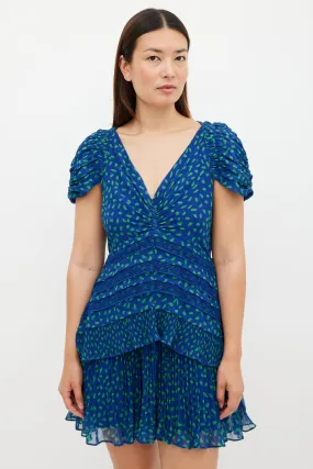 Blue & Green Chiffon Dot Mini Dress