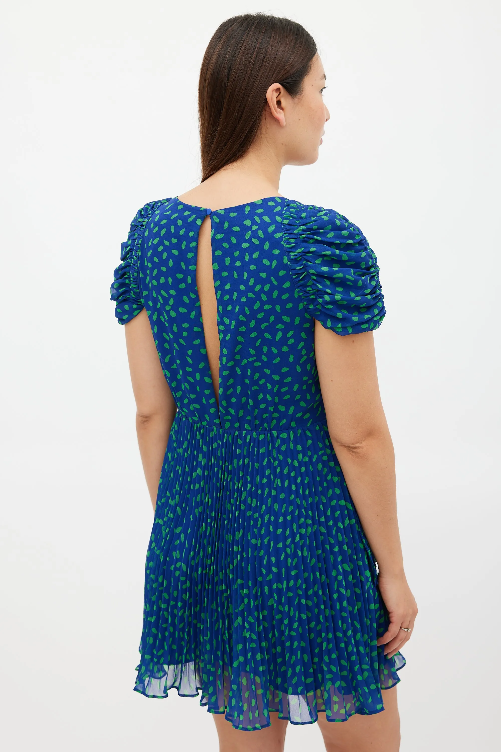 Blue & Green Chiffon Dot Mini Dress