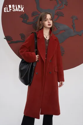 ELFSACK Red Warm Coats Women 2023 Winter Mid-length Christmas and New Year Outwears
