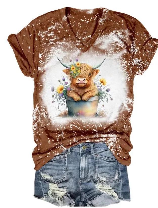 Firelyy BABY HIGHLAND COW TIE DYE V NECK T-SHIRT