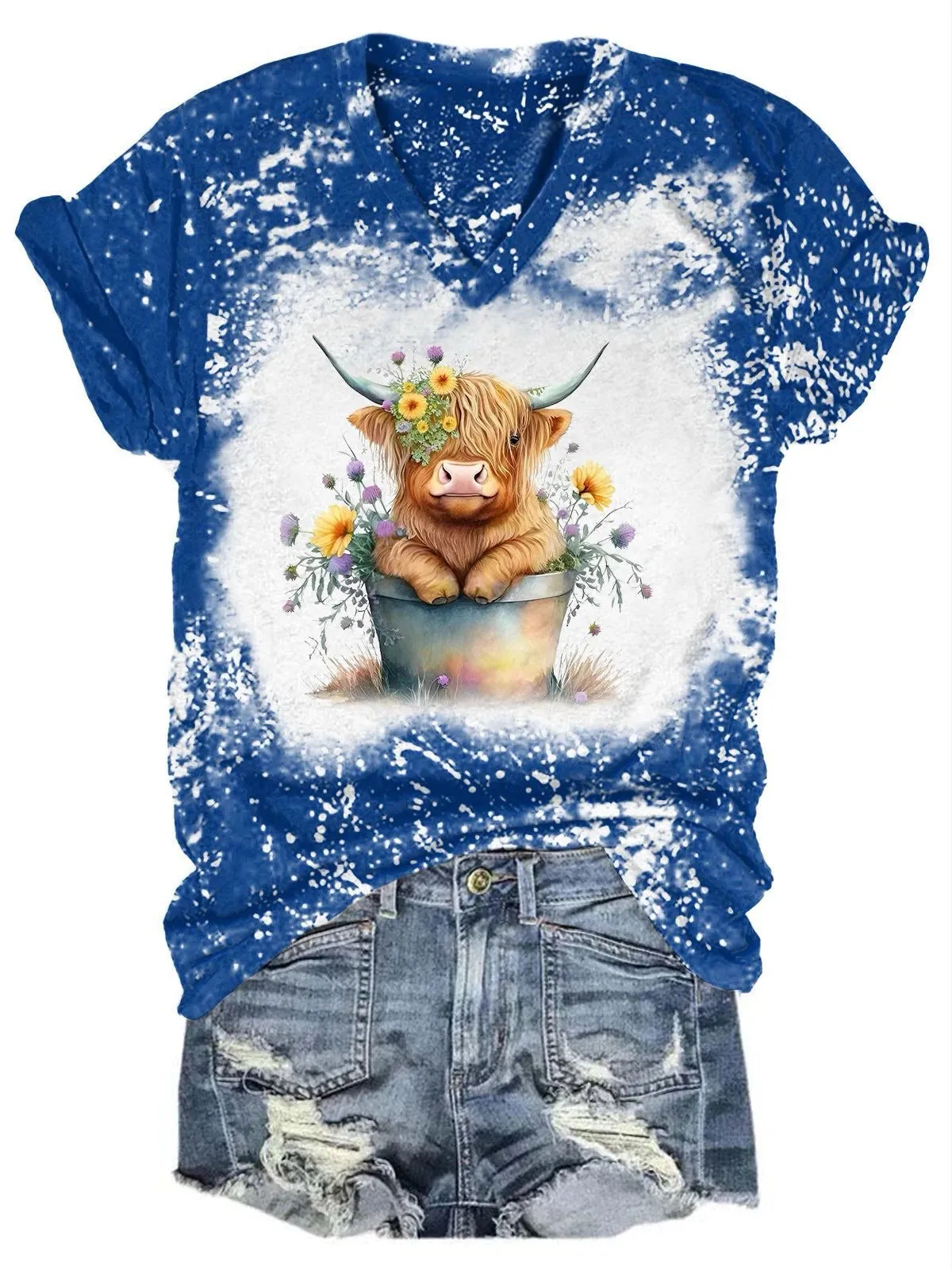 Firelyy BABY HIGHLAND COW TIE DYE V NECK T-SHIRT