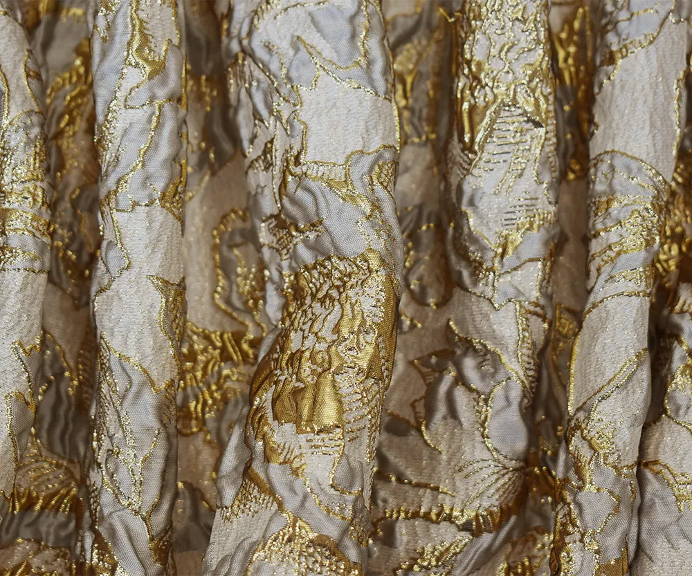 Gray-Gold Poly Blend Metallic Abstract Floral Matelasse Jacquard Brocade Fabric