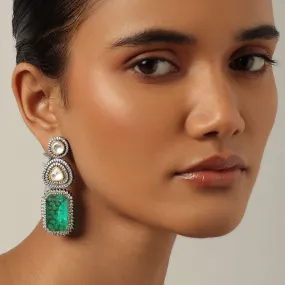 Green Geometric Earrings With Textured Stone