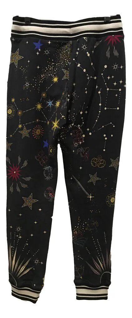 Johnny Was Pants Celestine French Terry Jogger Space Black Pant White Stars NEW