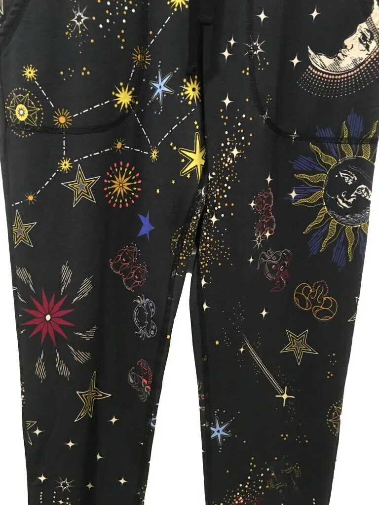 Johnny Was Pants Celestine French Terry Jogger Space Black Pant White Stars NEW