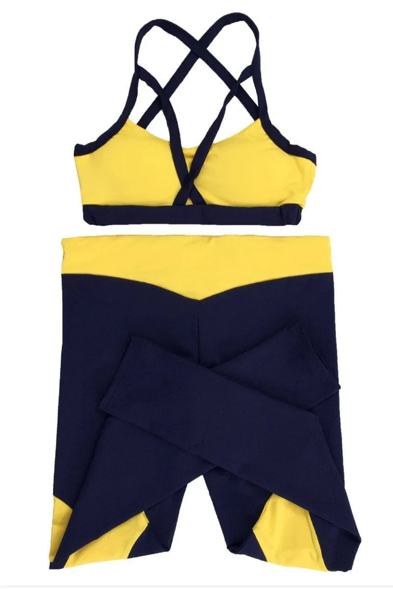 La Belle Fantastique | Contrast color padded vest back crossing stretch soft yoga two-piece set |  Women Yoga Pants