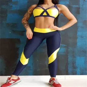 La Belle Fantastique | Contrast color padded vest back crossing stretch soft yoga two-piece set |  Women Yoga Pants