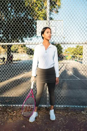 Olive Mid-Calf Mesh Skirted Leggings with Pockets