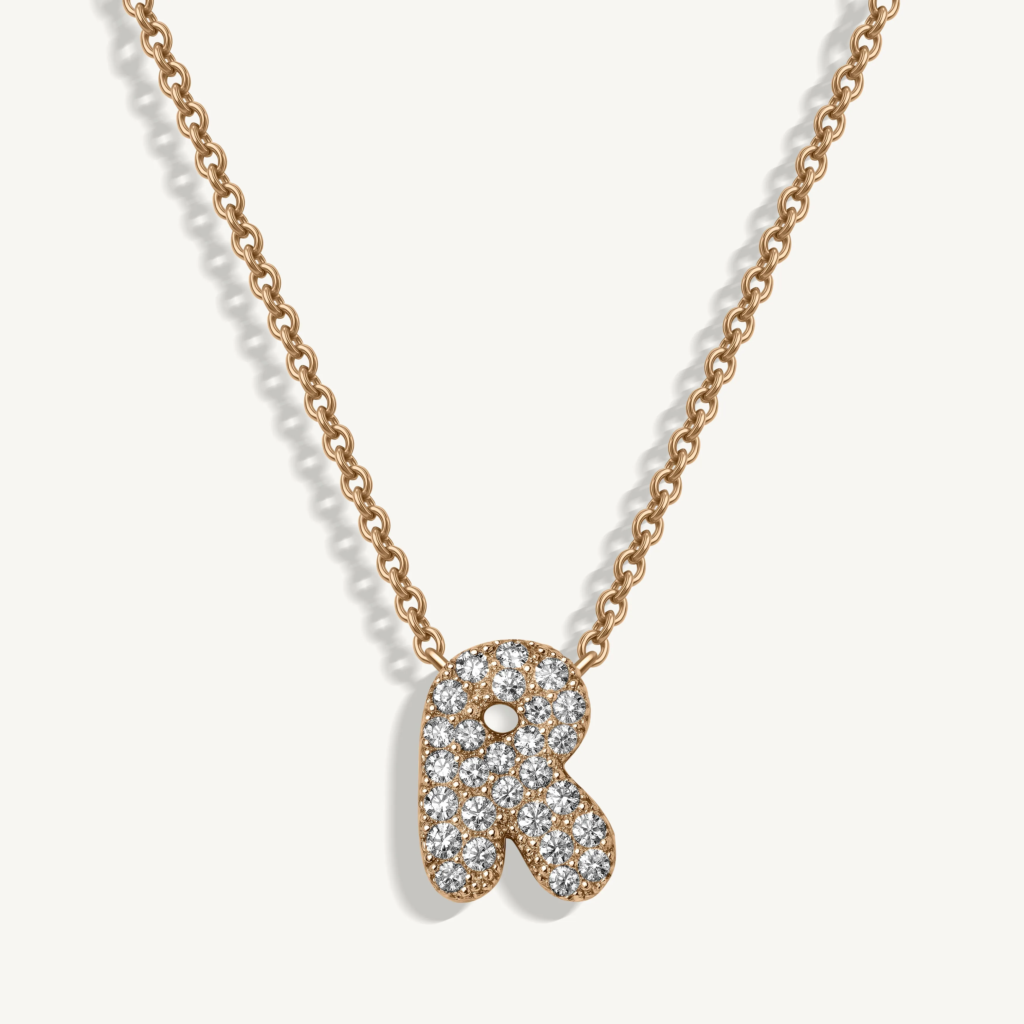 Pavé Diamond Large Bubble Initial Necklace