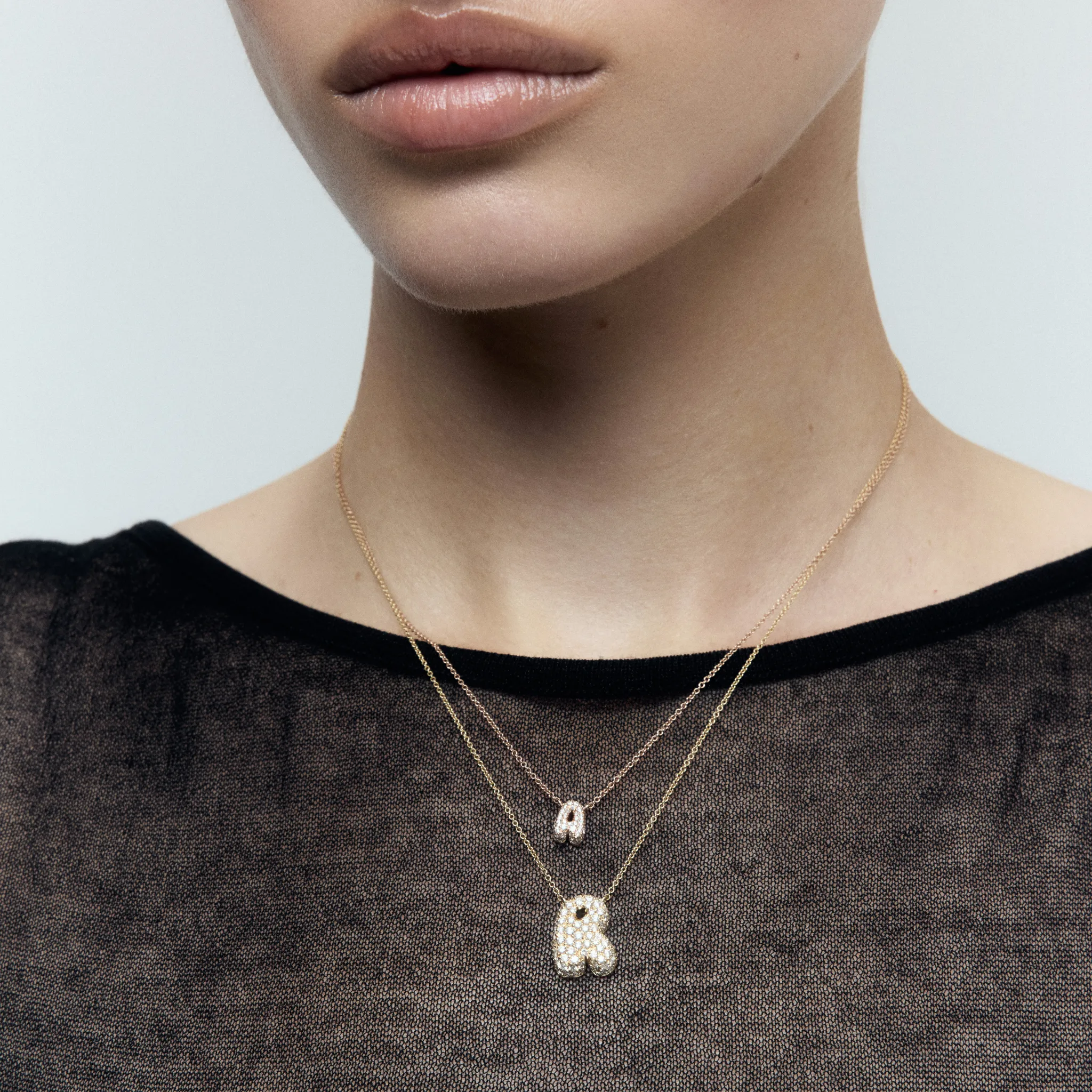 Pavé Diamond Small Bubble Initial Necklace