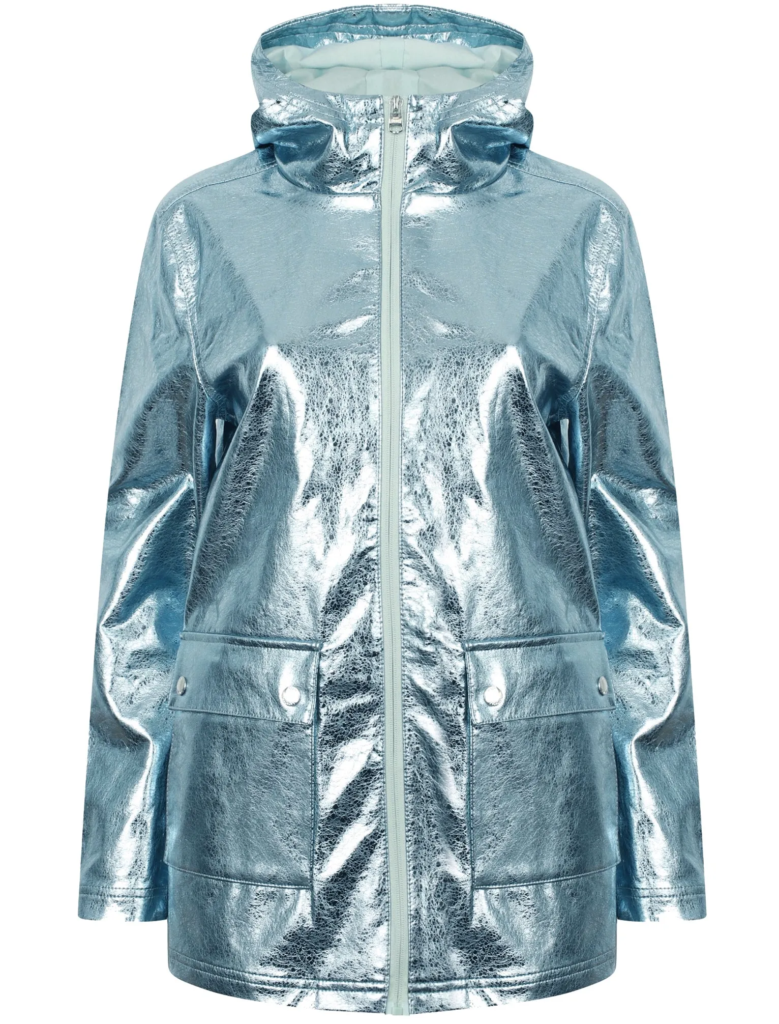 Shine Hooded Rain Coat In Aqua Metallic - Tokyo Laundry