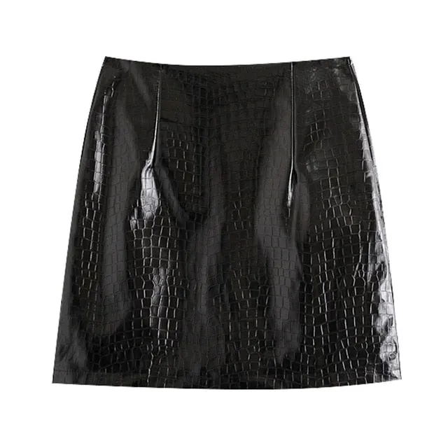 VEGAN CROCODILE LEATHER MINI SKIRT