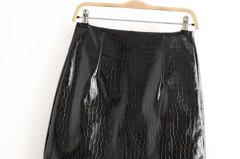 VEGAN CROCODILE LEATHER MINI SKIRT