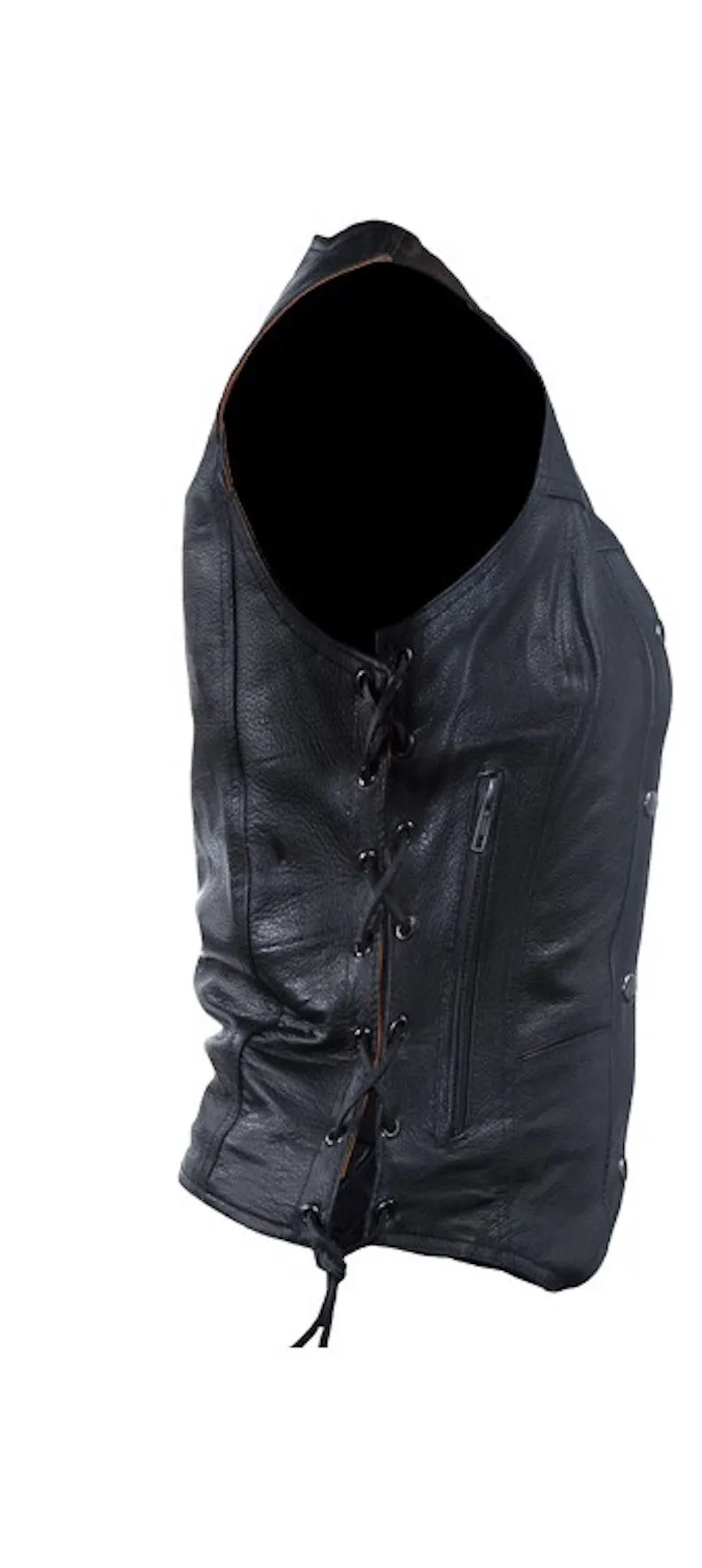 Womens Cowhide Leather Motorcycle Vest With 7 Pockets