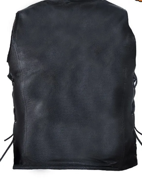Womens Cowhide Leather Motorcycle Vest With 7 Pockets