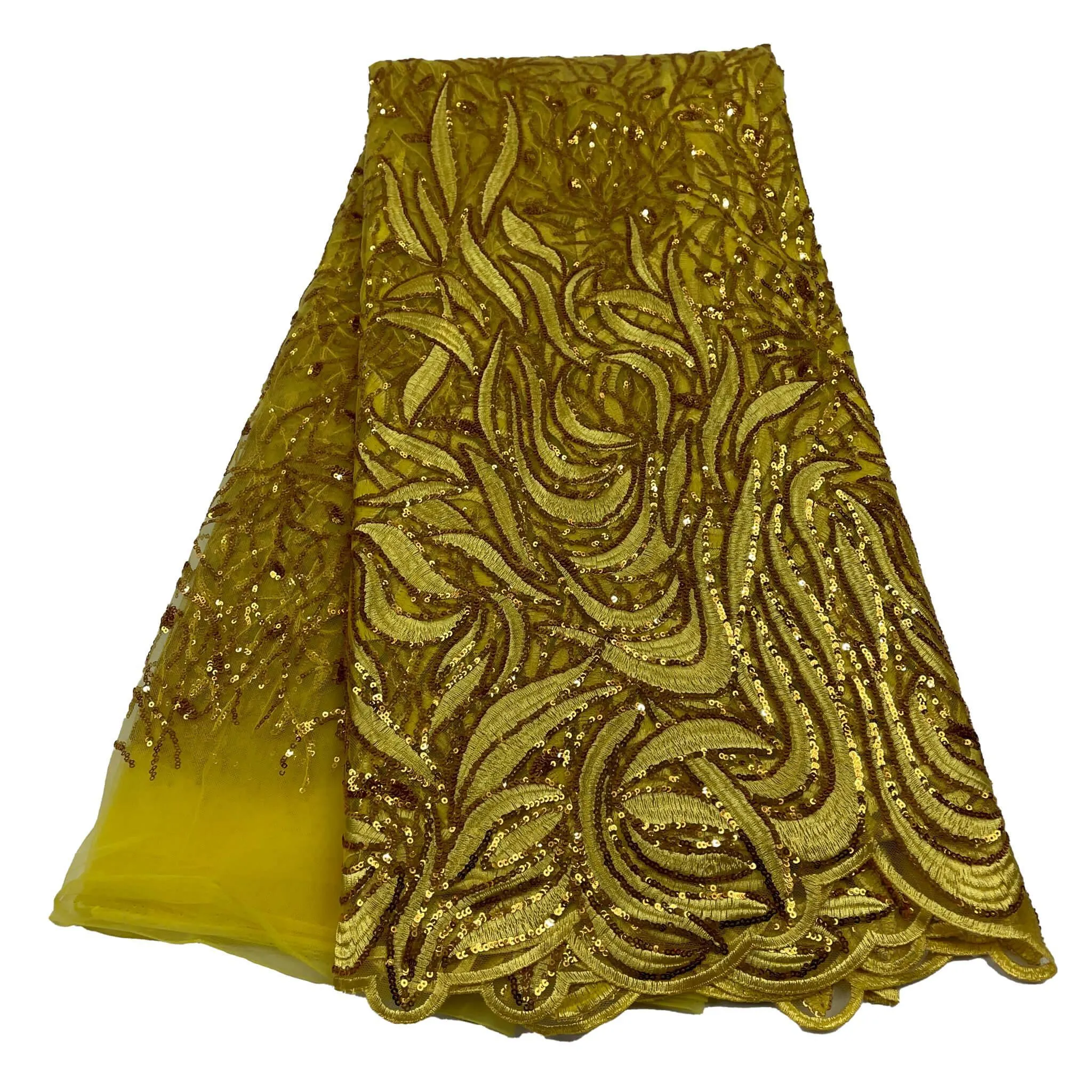 Yellow Sequence Net Lace